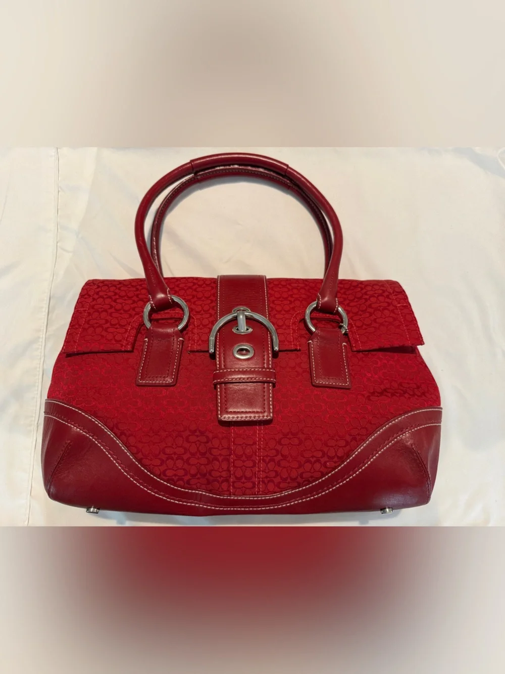 Rare Coach y2k Red Signature Soho Hampton Bag with Silver Hardware and Hangtag